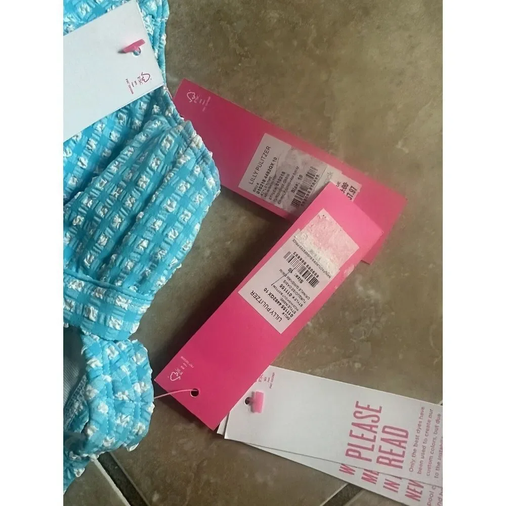 NWT Lilly Pulitzer 10 Crinkle Gingham Swim Bikini Set Turquoise Oasis - Picture 4 of 7